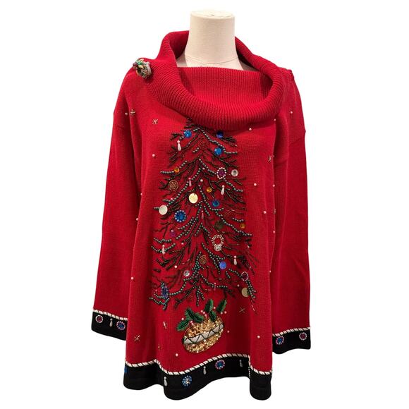 Victoria Jones Vintage 1X Embellished Ugly Christmas Tree Sweater Beaded Party - Picture 1 of 8